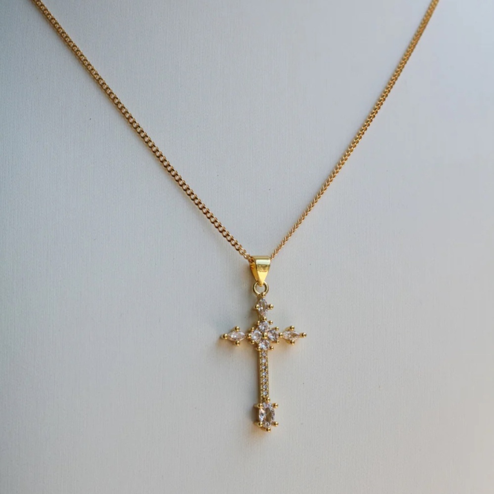 CZ cross pendant necklace 20"